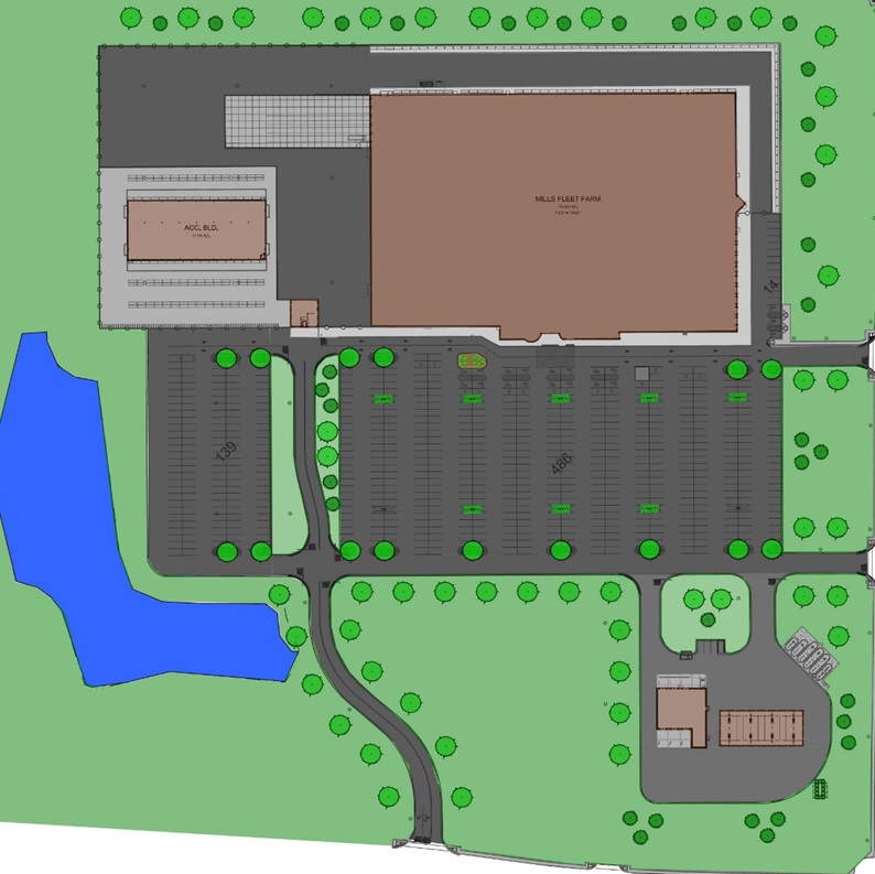 Above: Landscape plan for the Hermantown Mills Fleet Farm location. (Image provided by the Hermantown Community Development department)