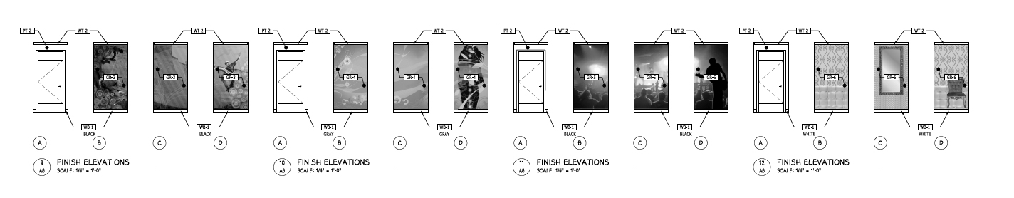 Above: Interior graphics for the various fitting room designs