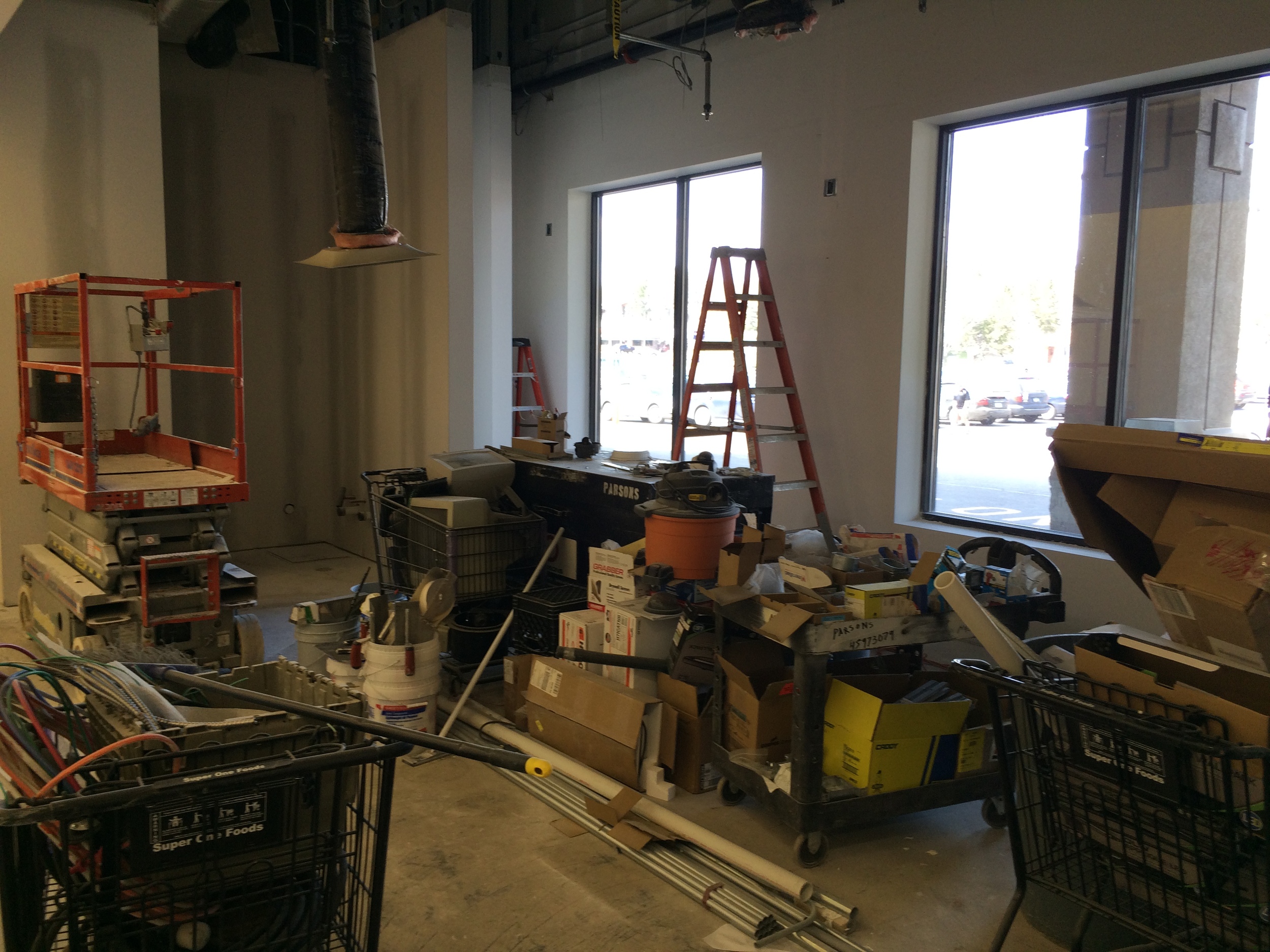 Above: Progress on the new Alakef Coffee Roasters kiosk space at Super One Foods in the Kenwood Shopping Center