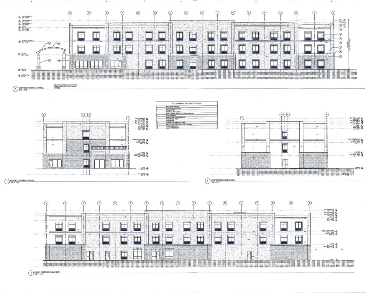 Exterior elevations of the new three story hotel.