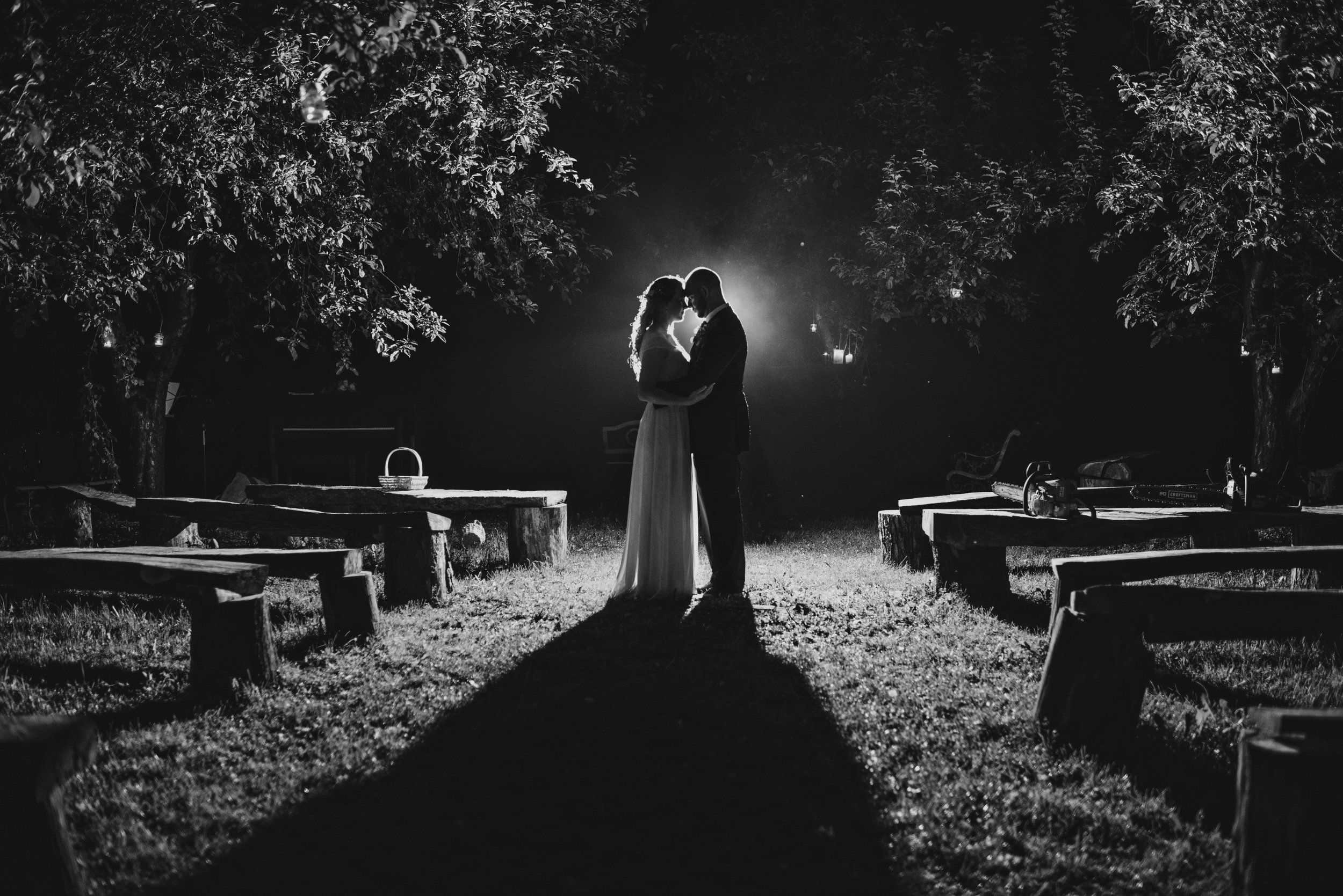 Black and White Night Wedding Photo