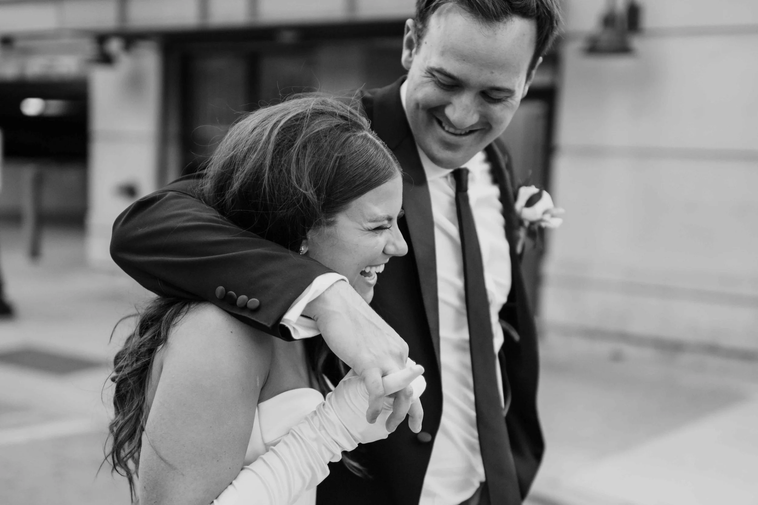 Bride and groom walking together
