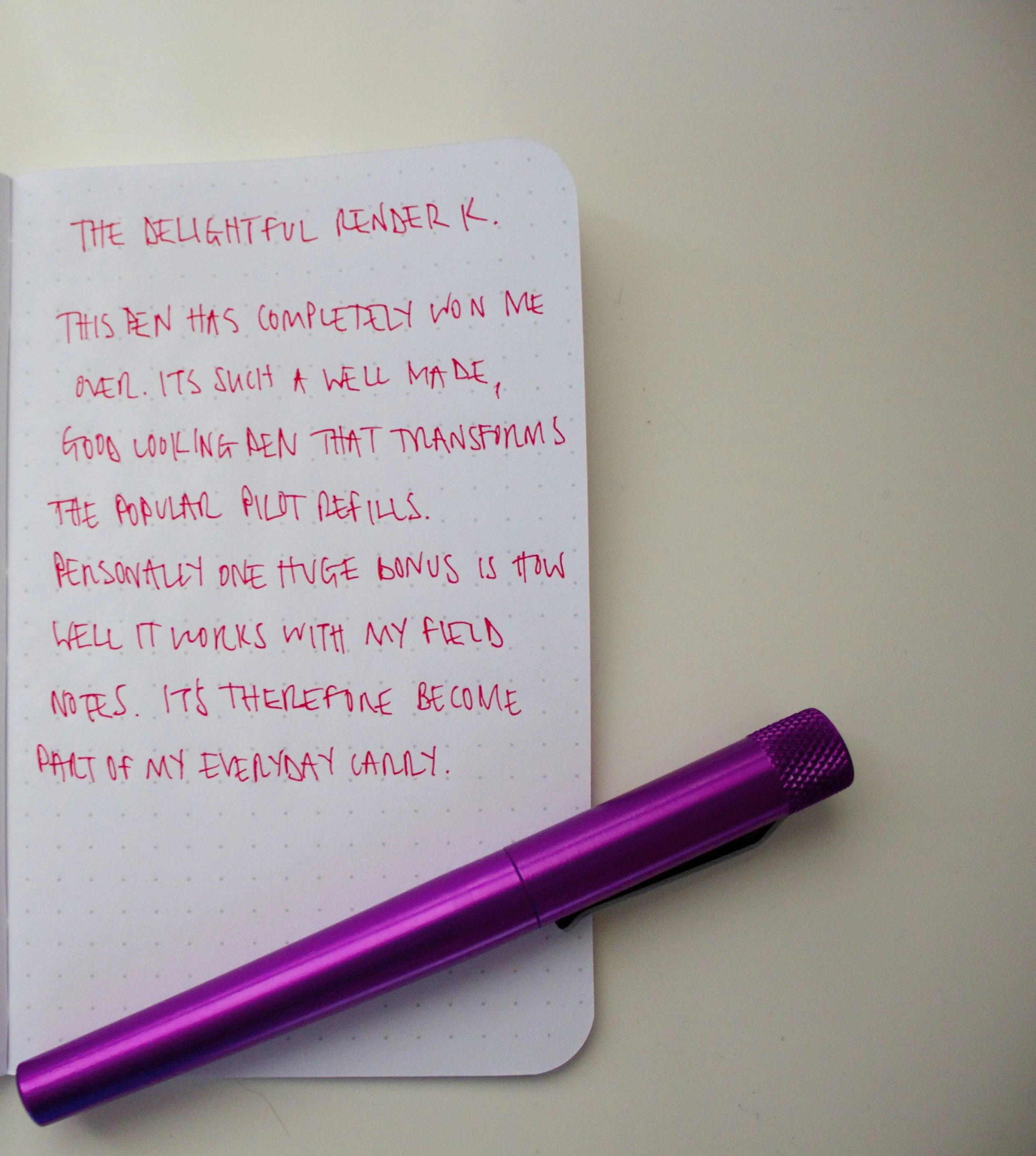 Render K handwritten in my Field Notes of course