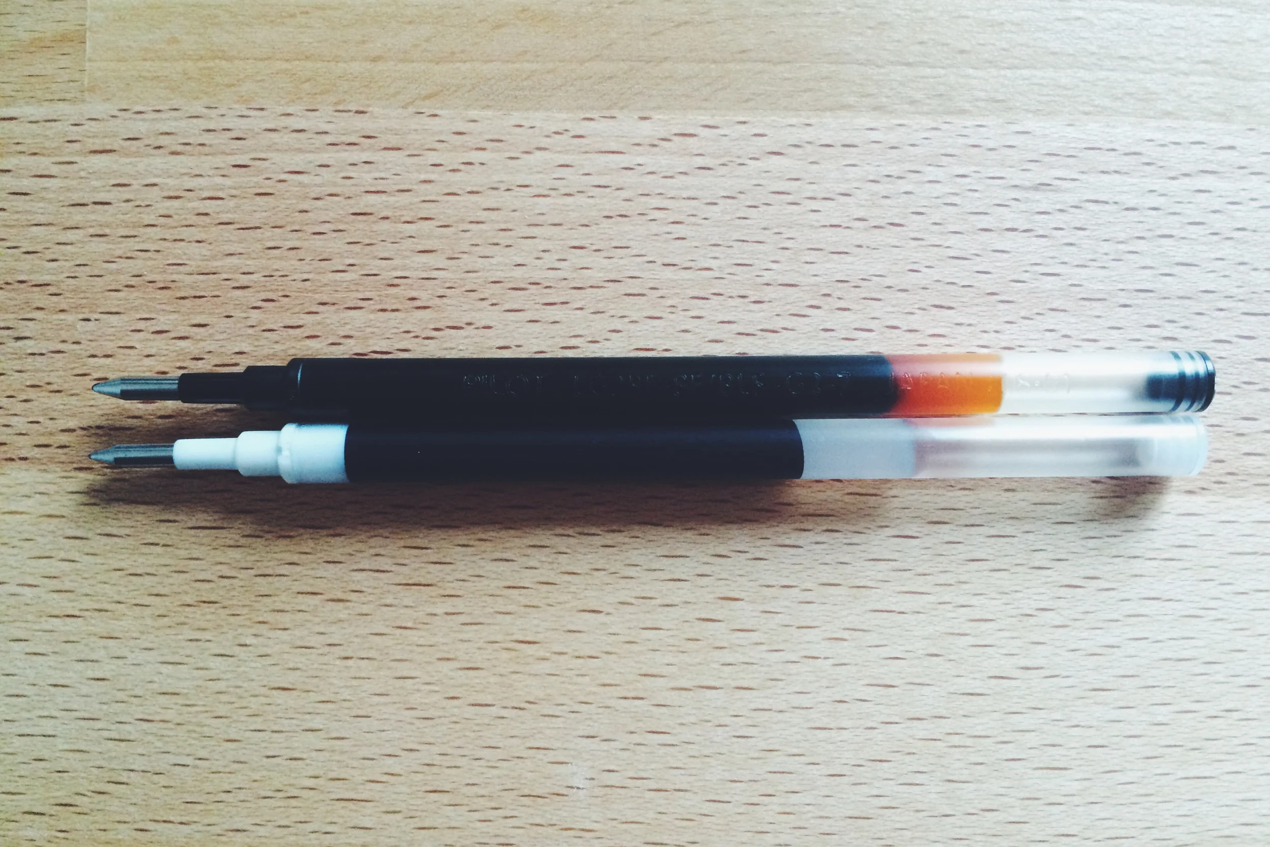 Top: Pilot G2 refill. Below: Pilot Juice refill