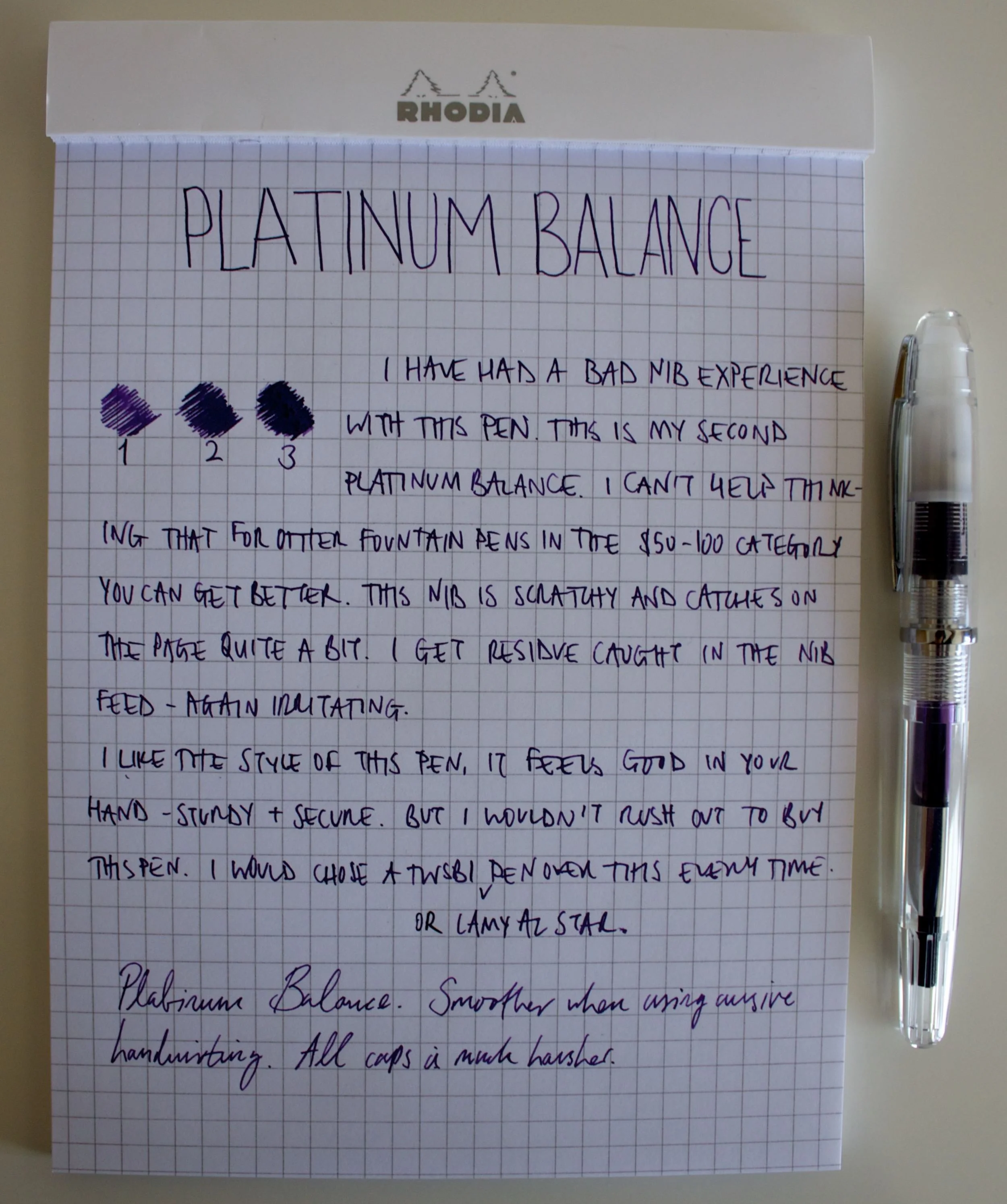 Hand written review with the Balance 