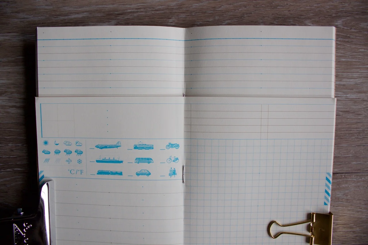 Top is the ruled grid, the bottom is the travel journal grid system