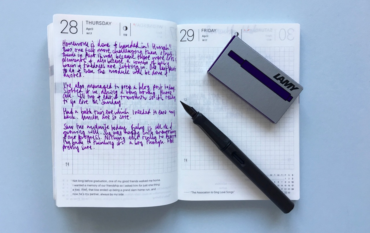 My Lamy Dark Lilac ink cartridges in use