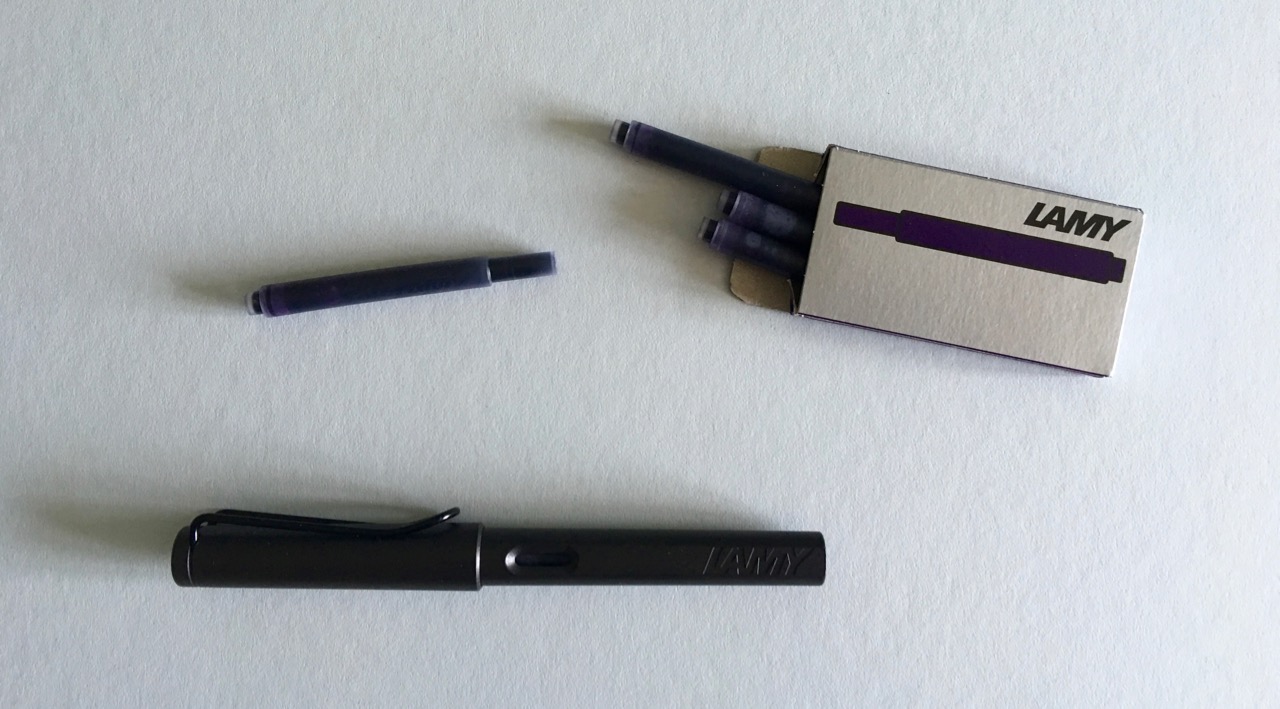 The Lamy Dark Lilac T-10 ink cartridges and my Lamy Safari 
