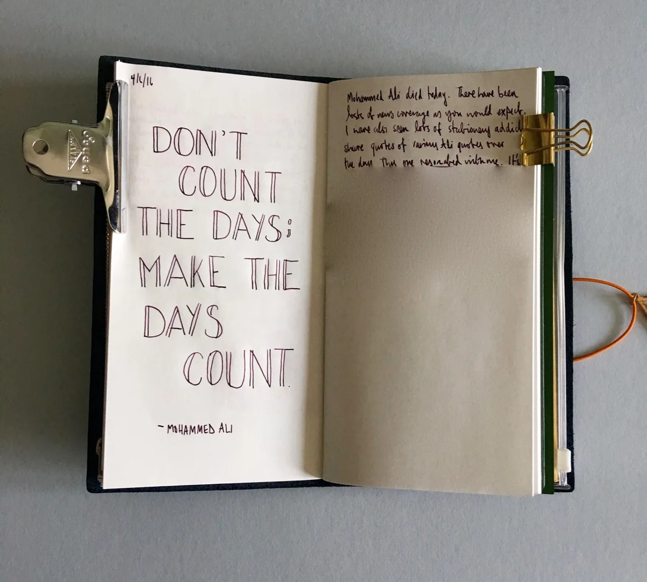 A sample page from my Travelers Notebook using Lamy Dark Lilac 