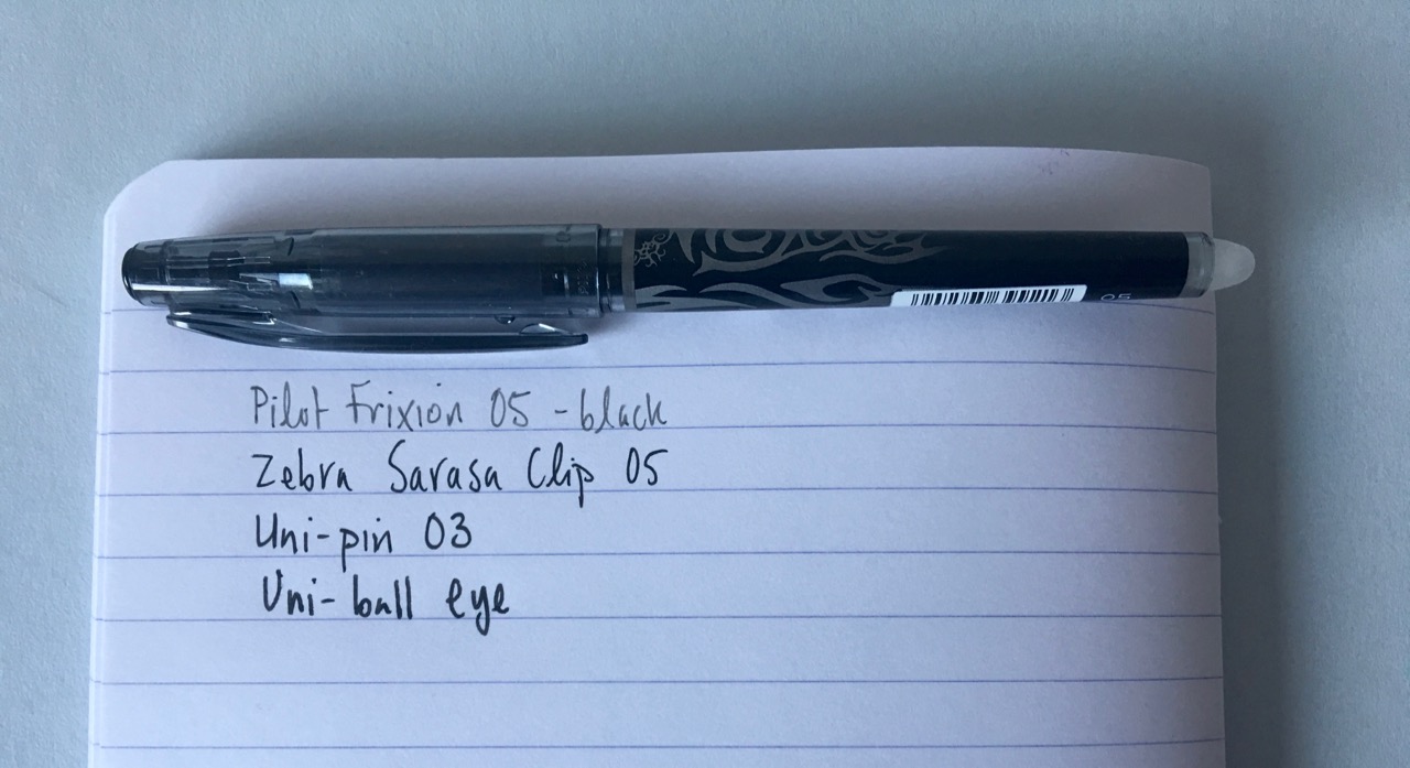 Written comparison against other black ink rollerball and gel pens