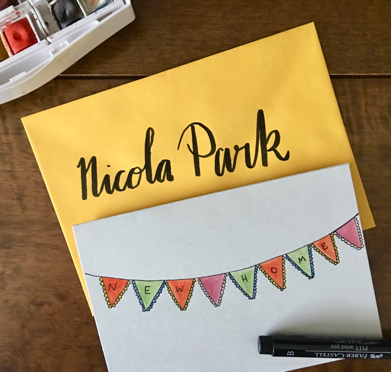 I got to play with watercolours and drawing pens