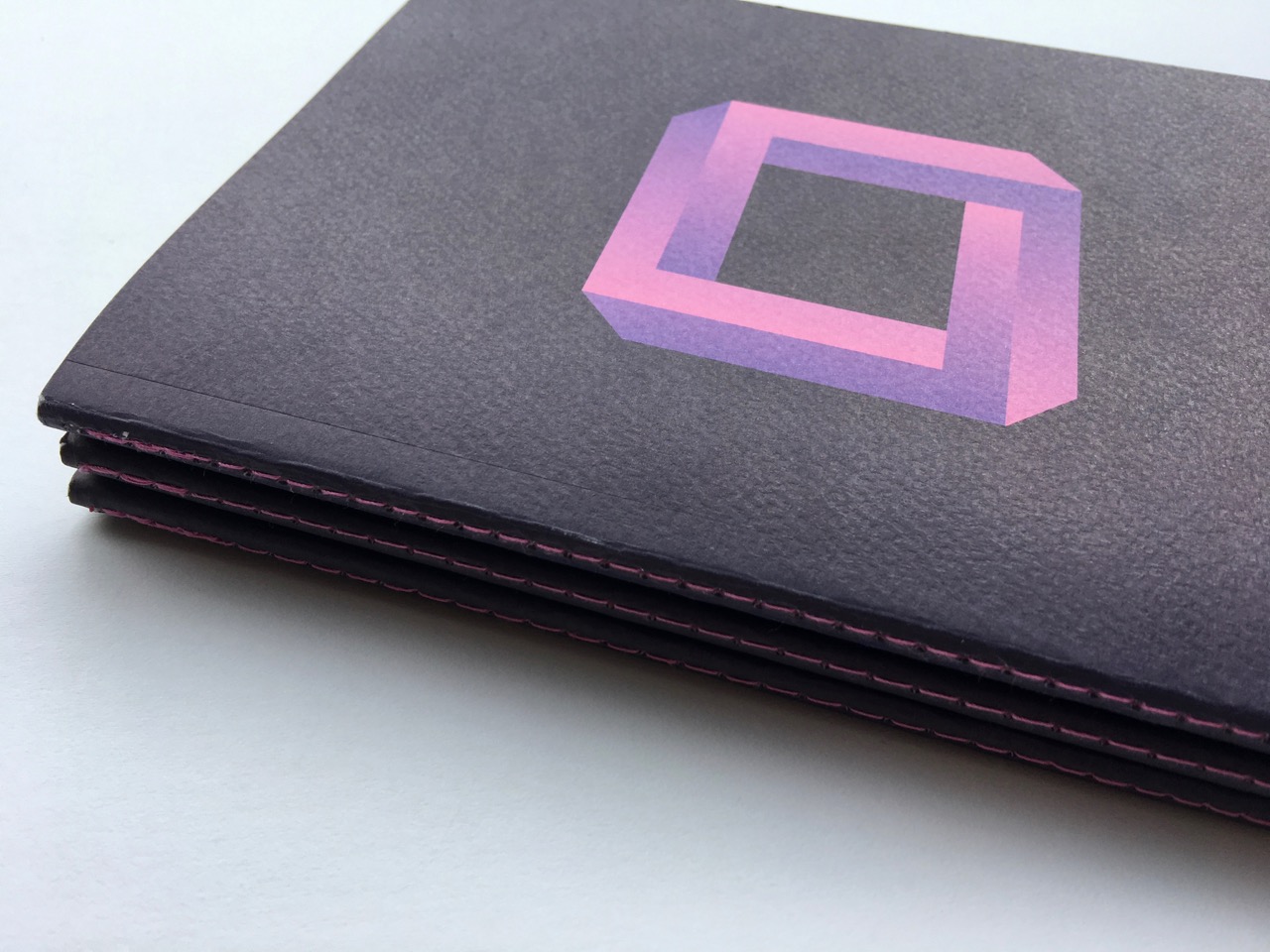 The gorgeous pink stitching and a glimpse of the textured cover