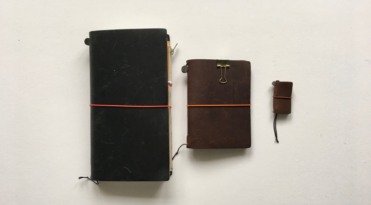 The regular, passport and mini Travelers Notebook size comparison