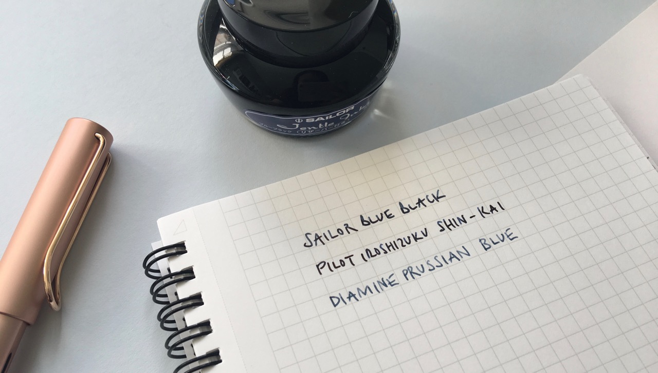 Comparison of the blue black inks I own