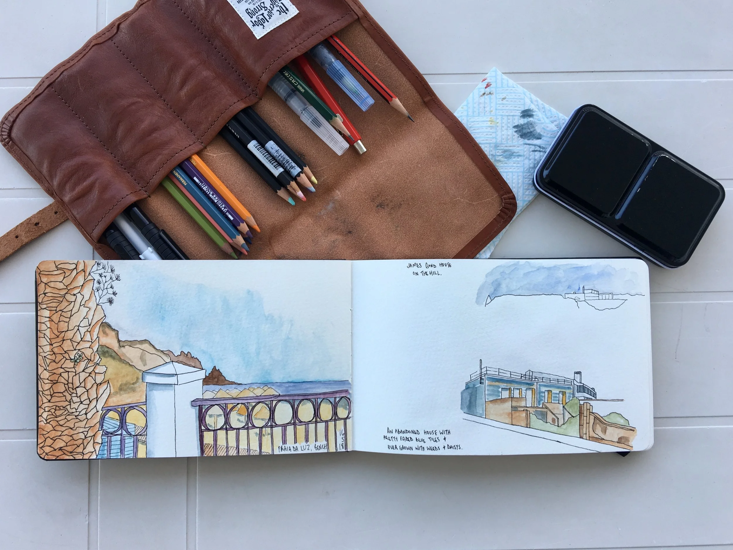 Watercolours and ink.