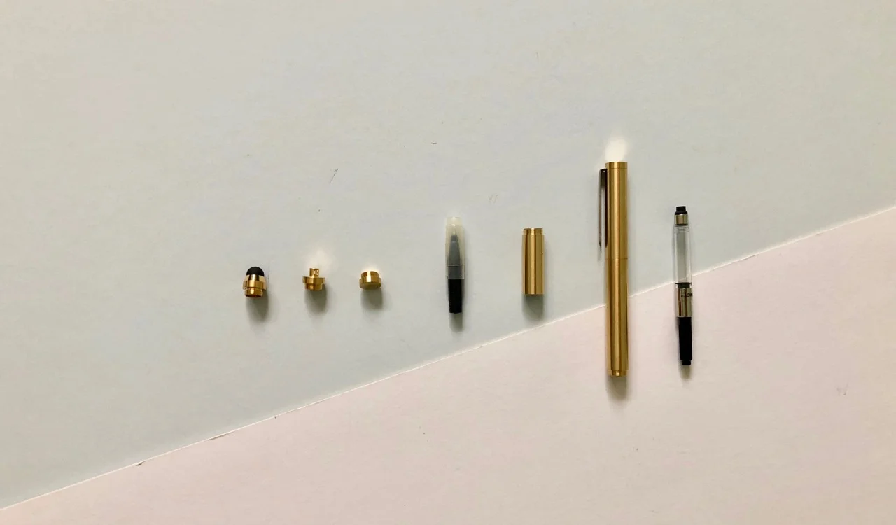All of the Inventery pocket fountain pen parts. 