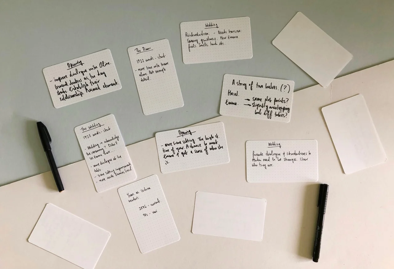A few of my NaNoWriMo notes on cards