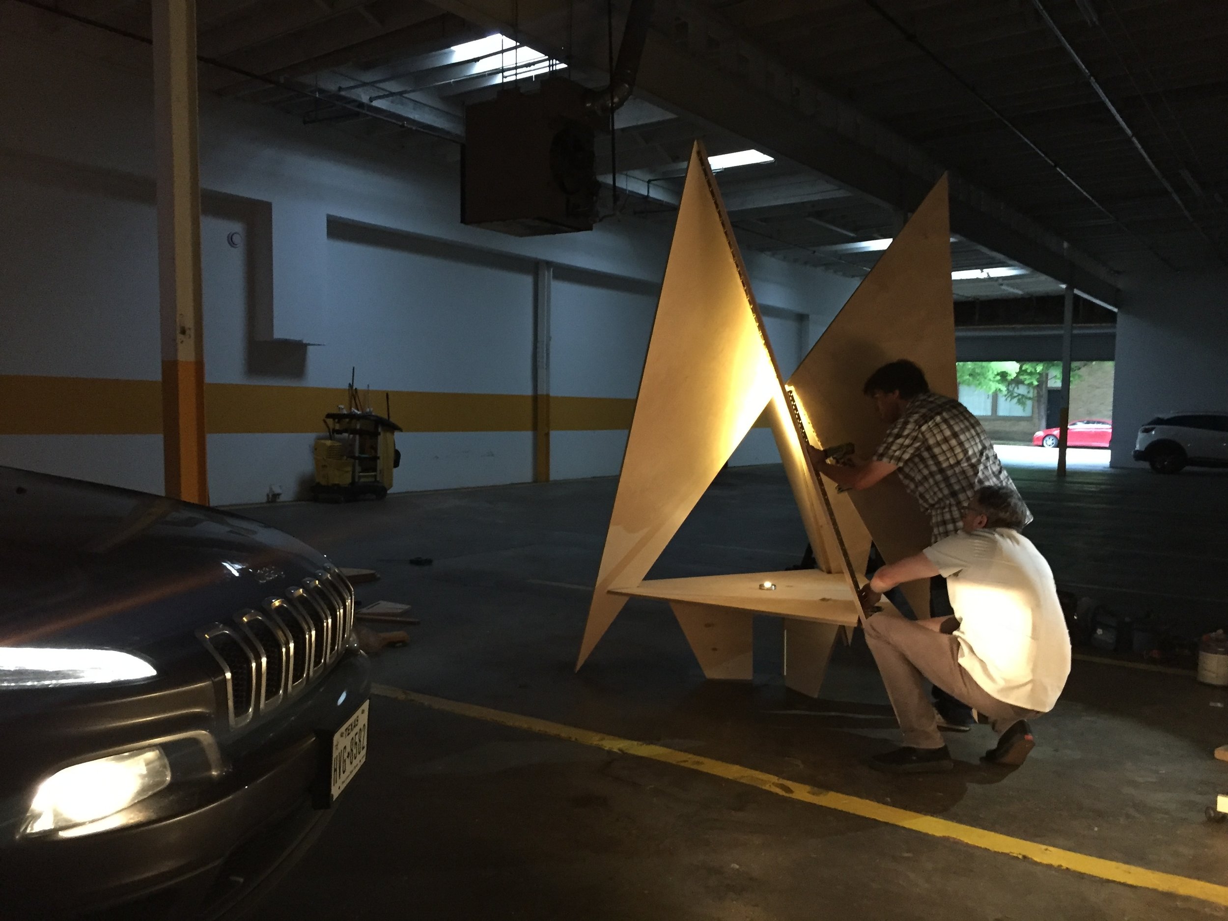 Final hinge application with the aid of Kent’s headlights.