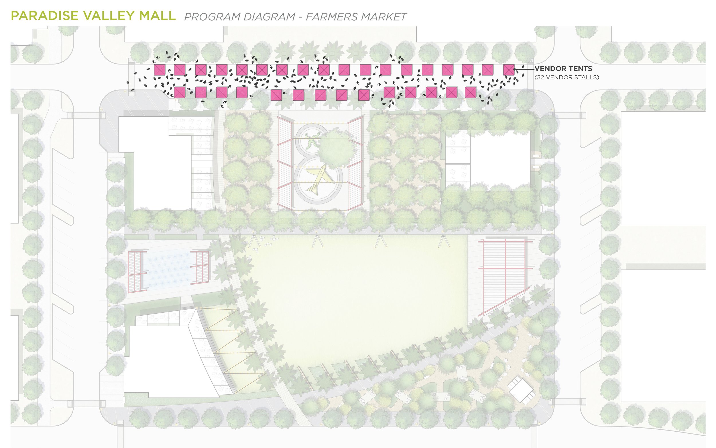  (Chip) In this example, the client wanted to use Kierland Commons as a precedent for the design of Paradise Valley Mall. We addressed the unique challenge of recreating the "feel" of Kierland Commons through designing attributes specific to Paradise