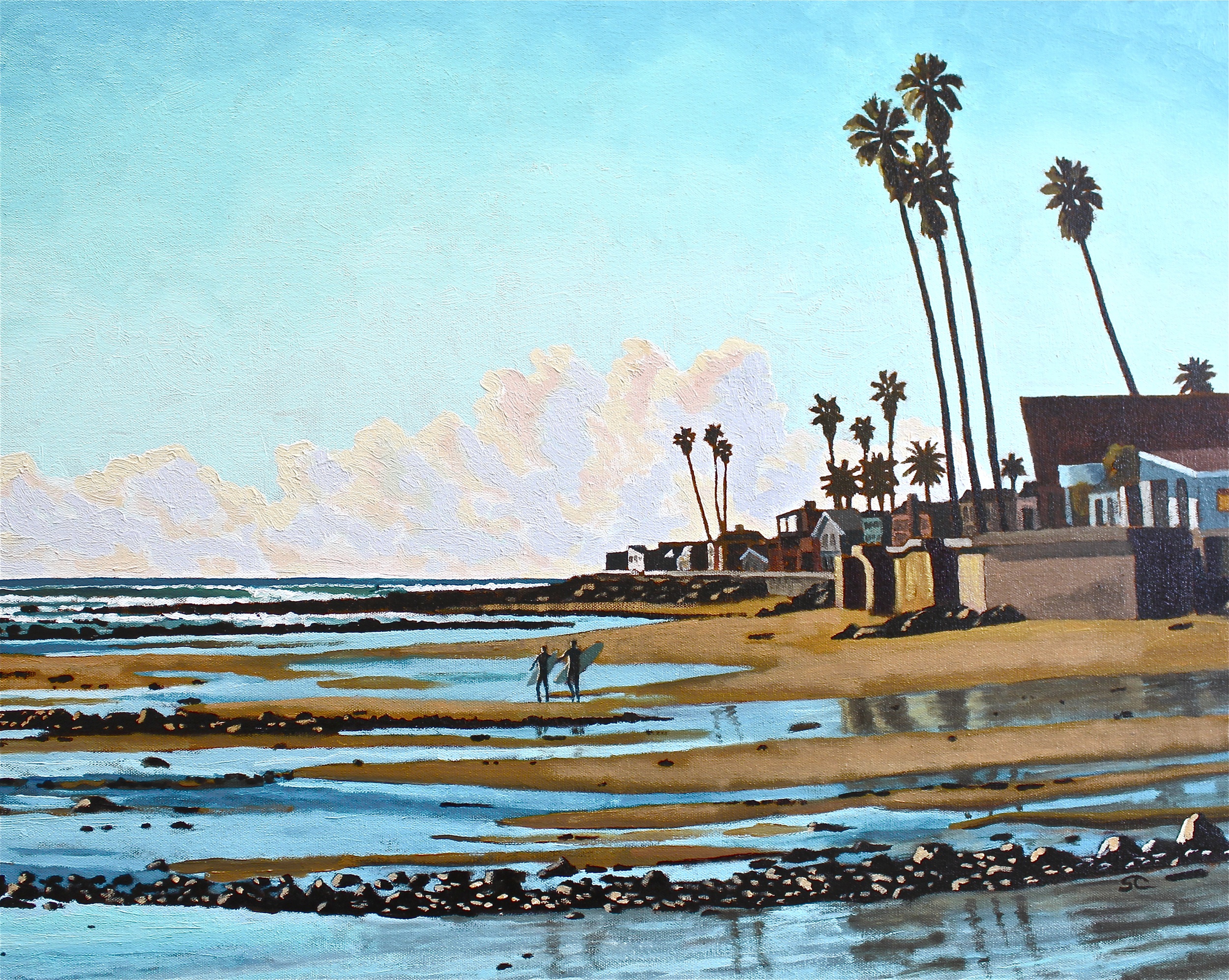 "Walking Down for a Low Tide Session" oil on canvas 24 x 30, sold