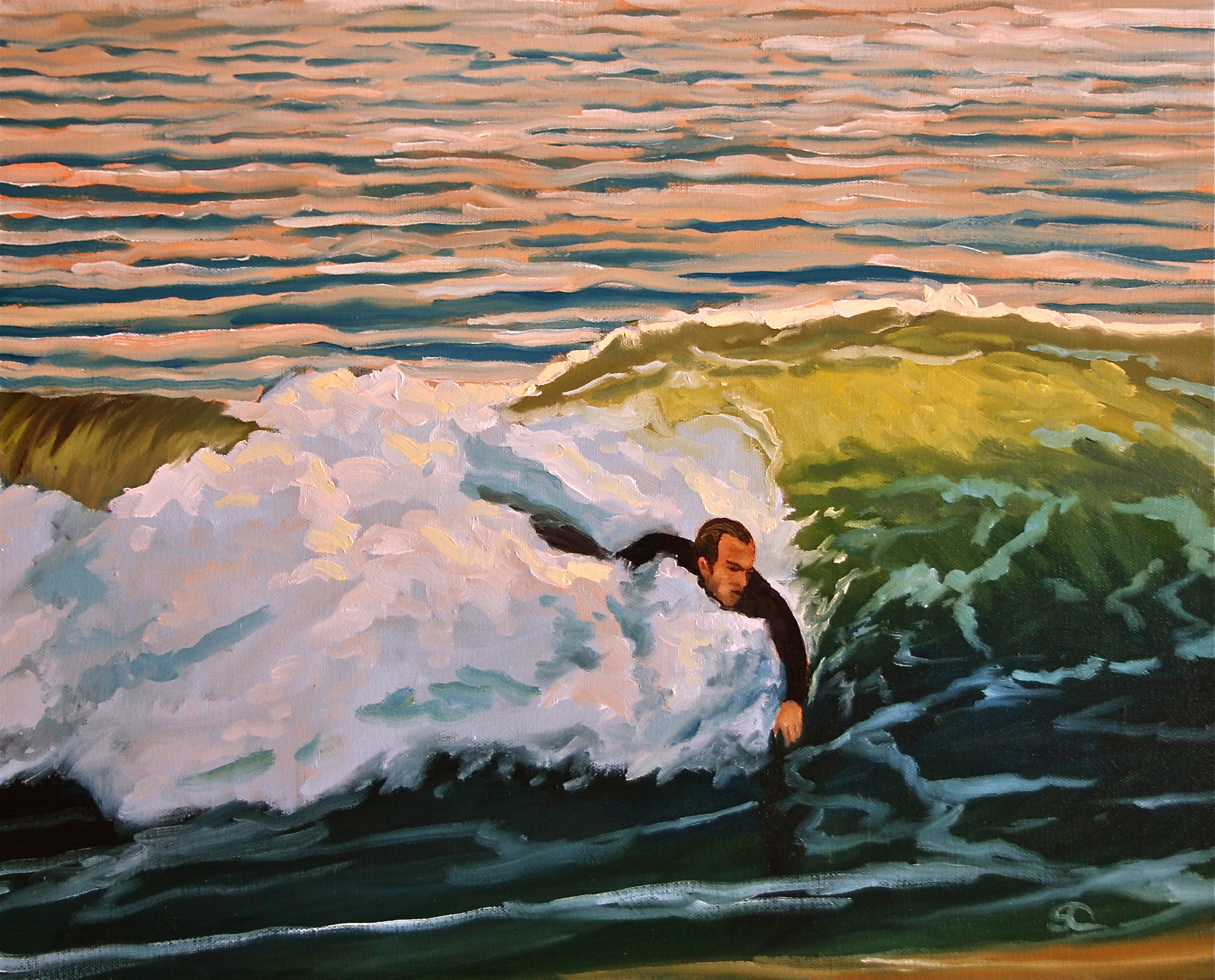 "The Body Surfer" oil on canvas 16 x 20