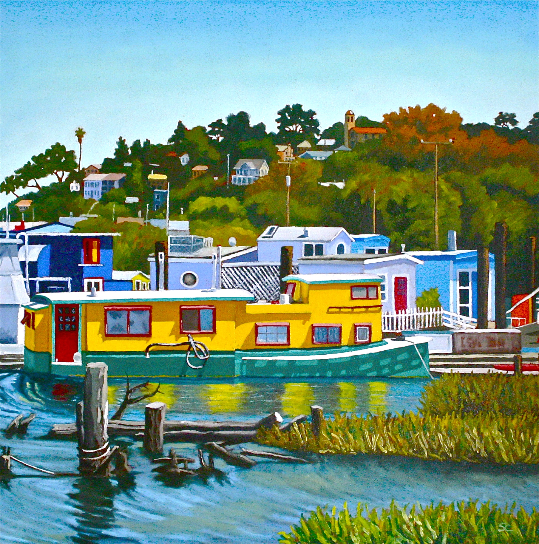 "Just a Houseboat in Sausalito" oil on canvas 36 x 36