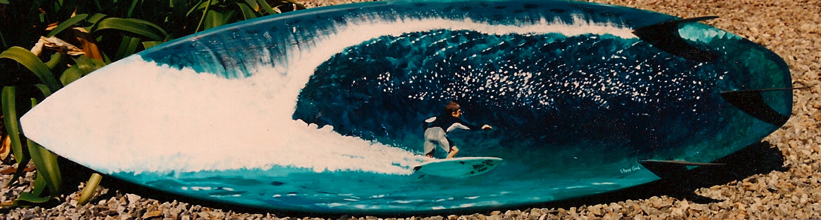 "Kellen Ellison Bottom Turn" acrylic on surfboard  sold