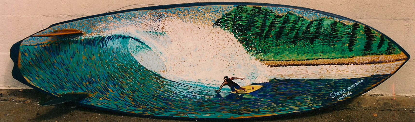 "West Side Bottom Turn" paint pens on surfboard  no longer available