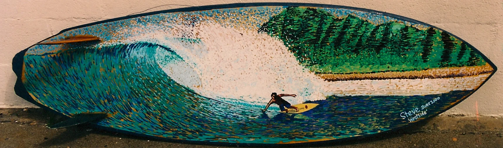 "West Side Bottom Turn" paint pens on surfboard no longer available