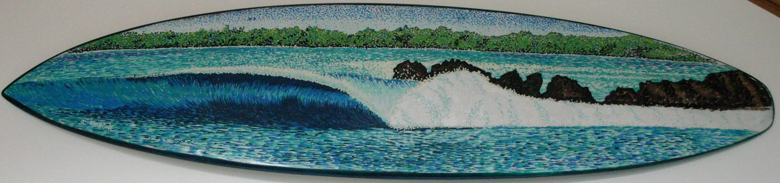 "Indo Righthander" paint pens on surfboard sold