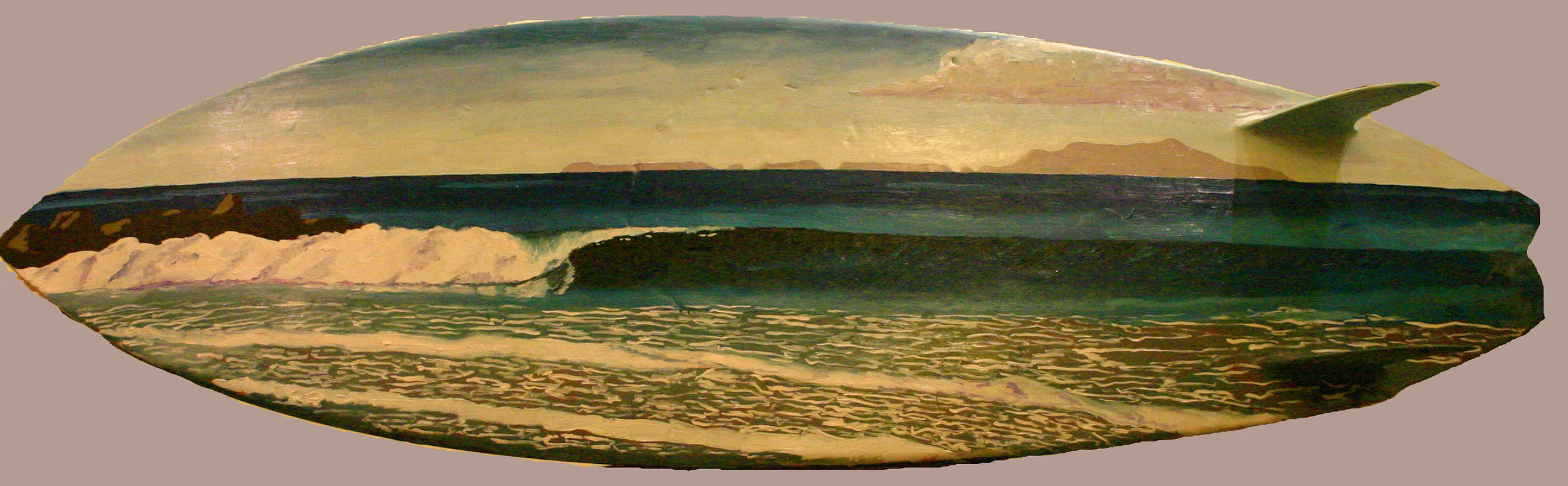 "Schoolhouse" oil paint on surfboard  collection of the artist