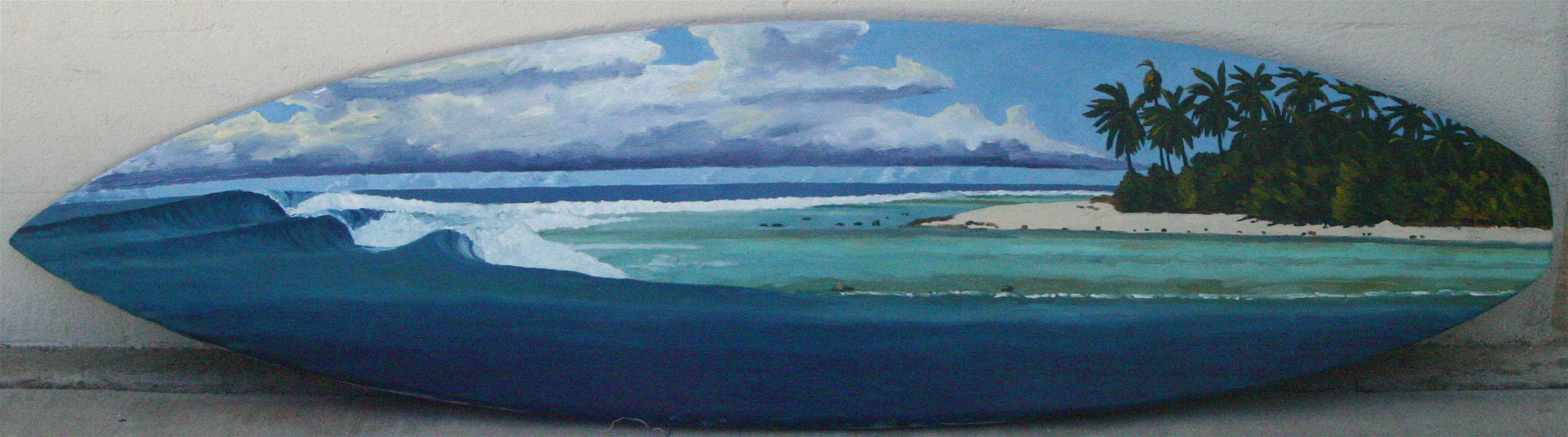 "Southern Atoll, Maldives" oil paint on surfboard  collection of the artist