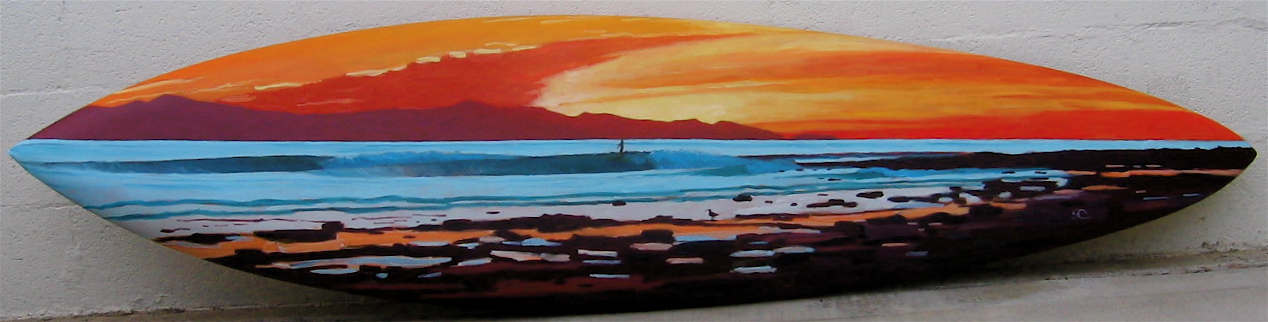 "Evening Glass" oil paint on surfboard