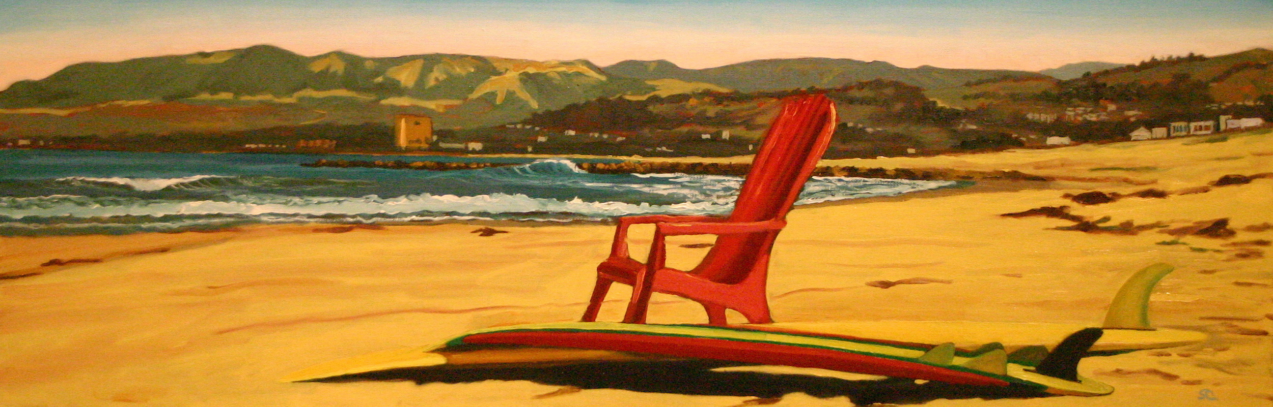 "Red Chair Looking North"  oil on canvas 12 x 36   sold