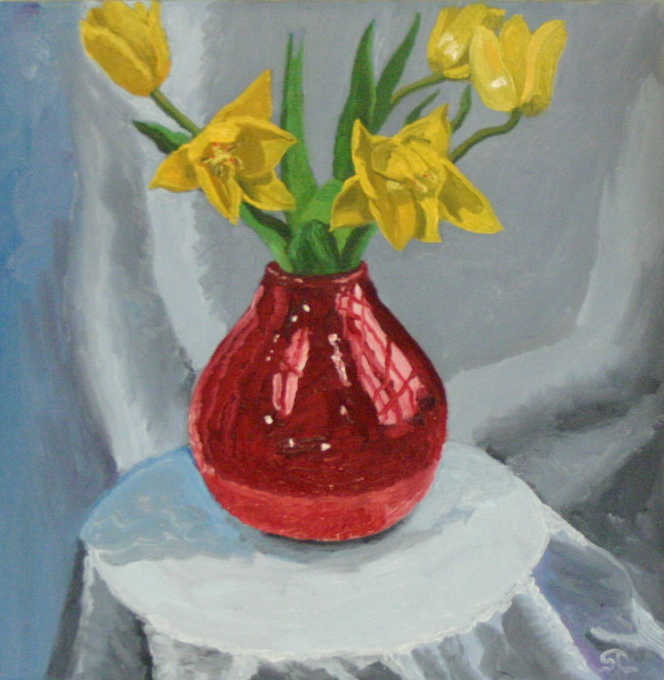 Yellow Tulips   oil on canvas 12 x 12