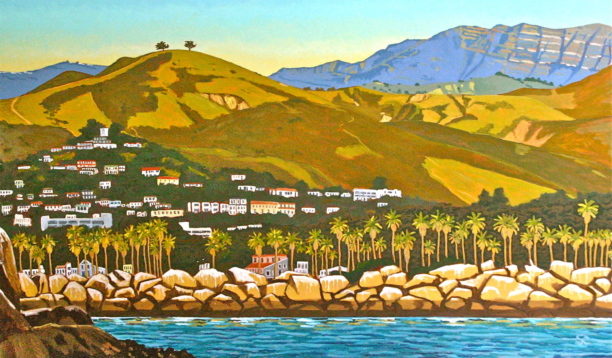 "Two Tree Hill from the Breakwater" oil on canvas 36 x 60  Dodge family collection