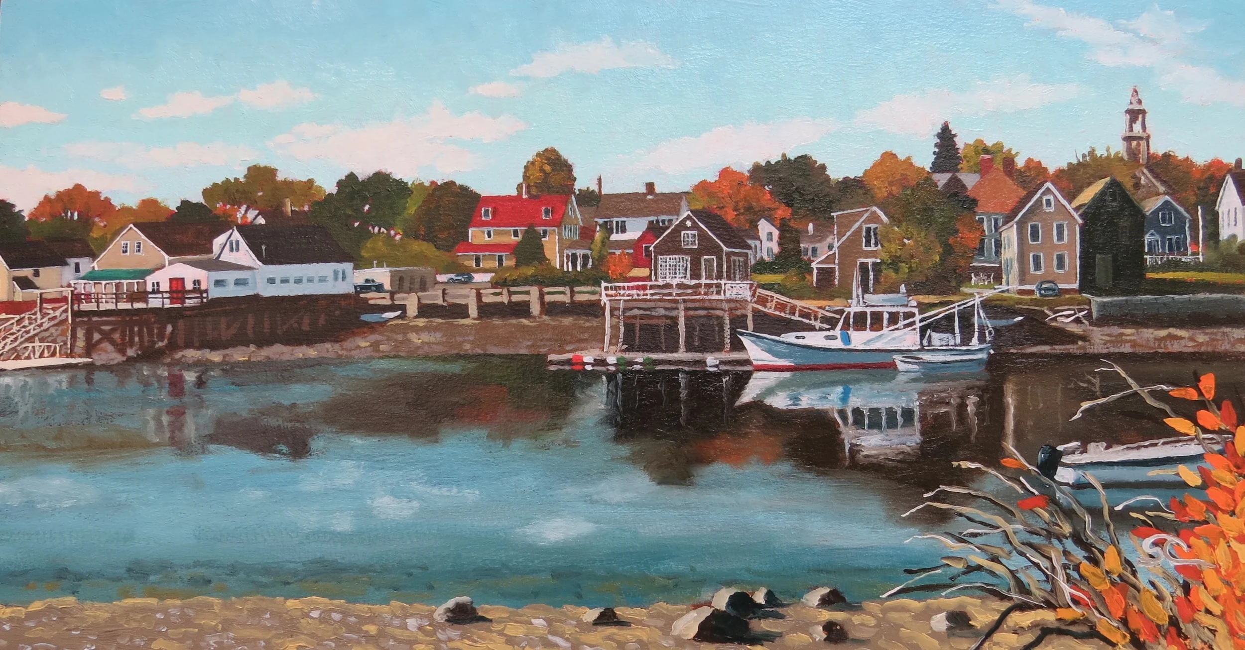 "Portsmouth on the River" oil on birch panel, 11.75 x 22