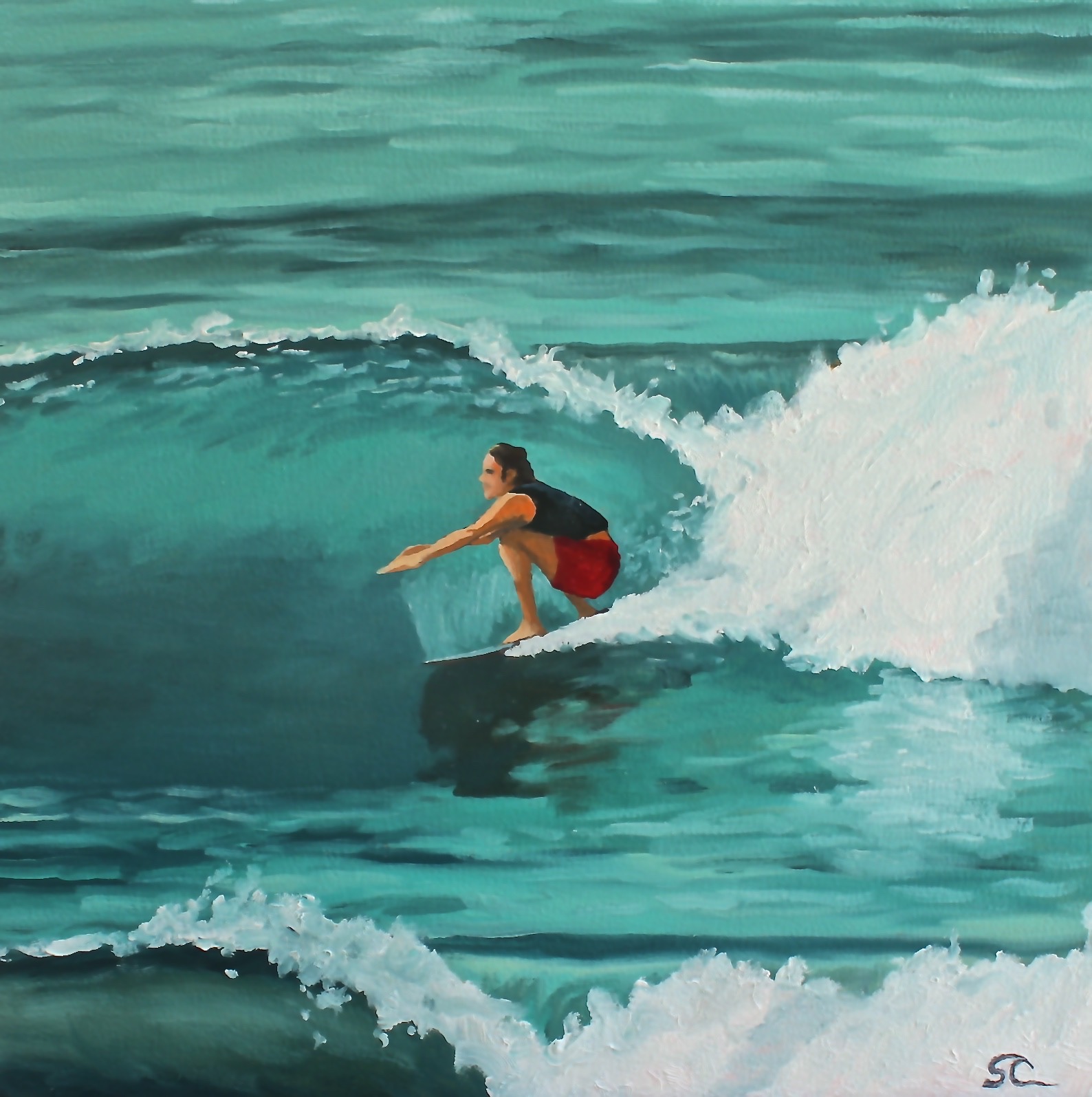 "Zolkover Surfing" oil on panel 16 x 16