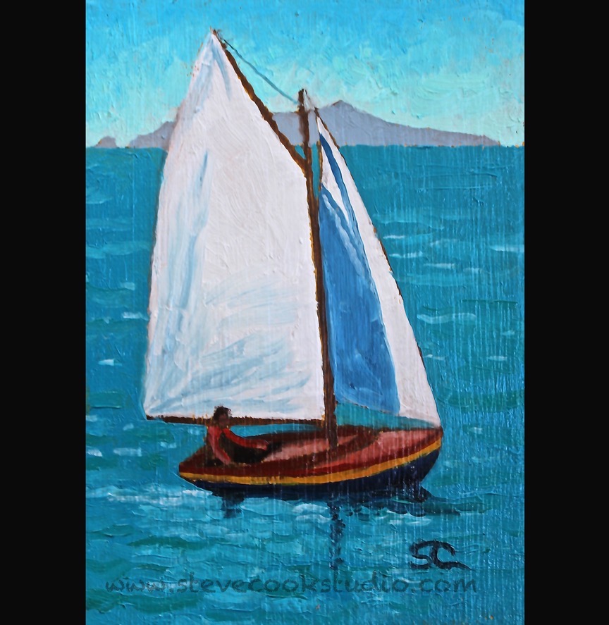 "Sunny Sailing" oil on panel 5x7