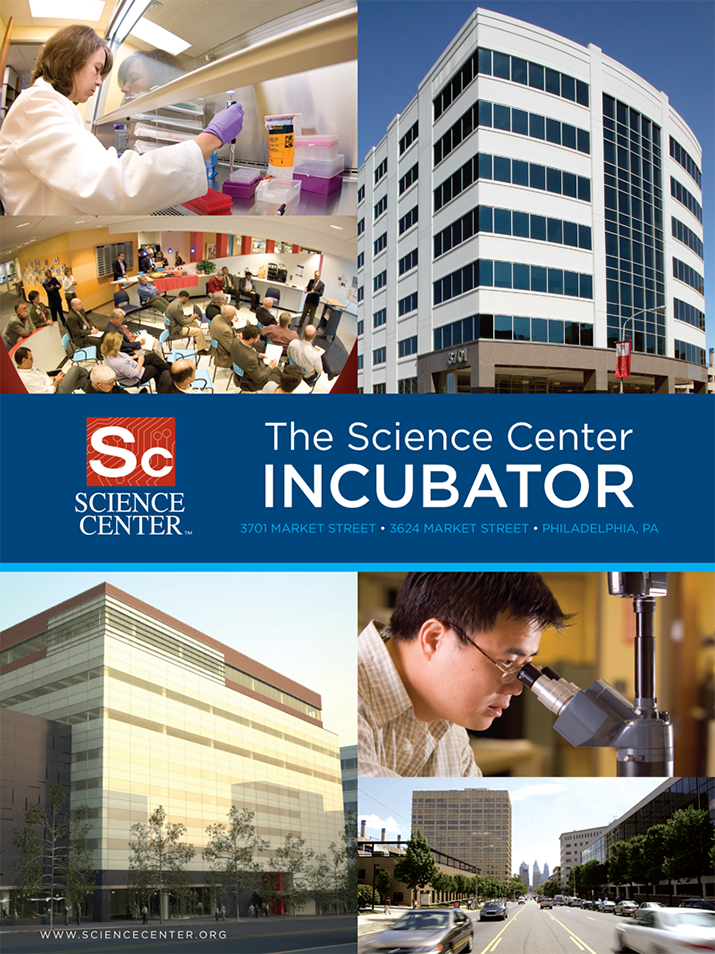 Marketing collateral brochure for the Science Center Incubator to attract bio and tech firms to the campus. Client: University City Science Center