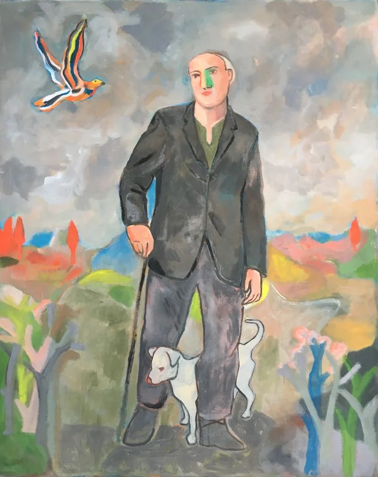 "The Wayfarer with His Cane," Sandro Chia, 2017 | Oil on Canvas 63.78 x 51.18 inches