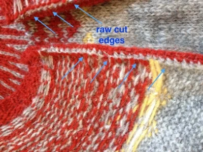The raw edges of the steek