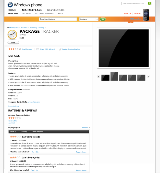 App detail page