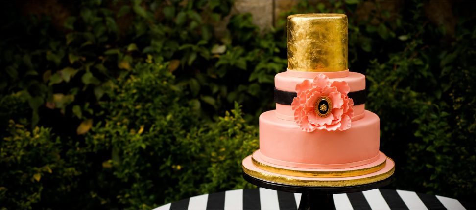 Pink and gold wedding shower cake