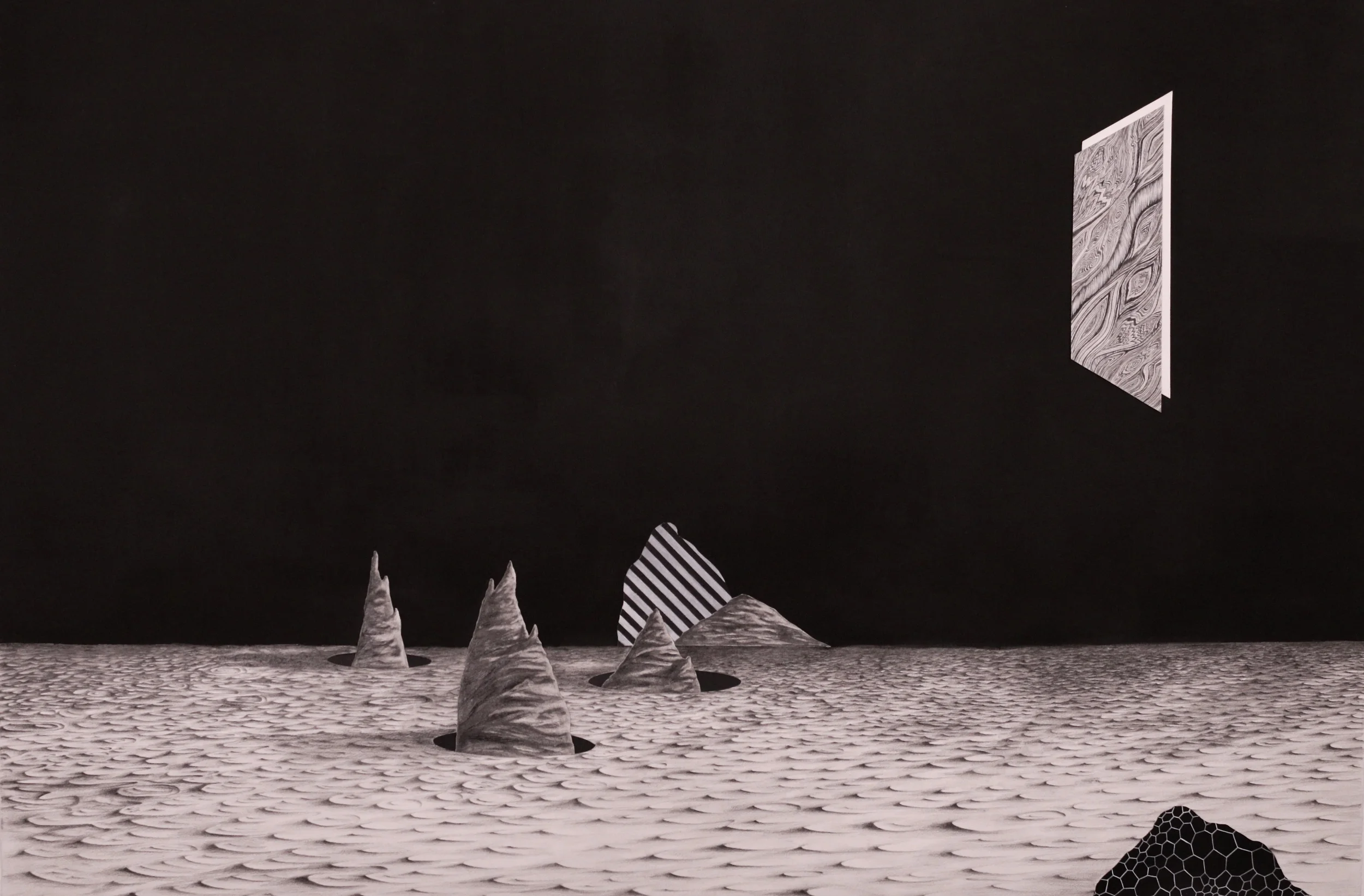 Untitled, 52''x32'', Graphite, Gouache and Cut Paper collage, 2014