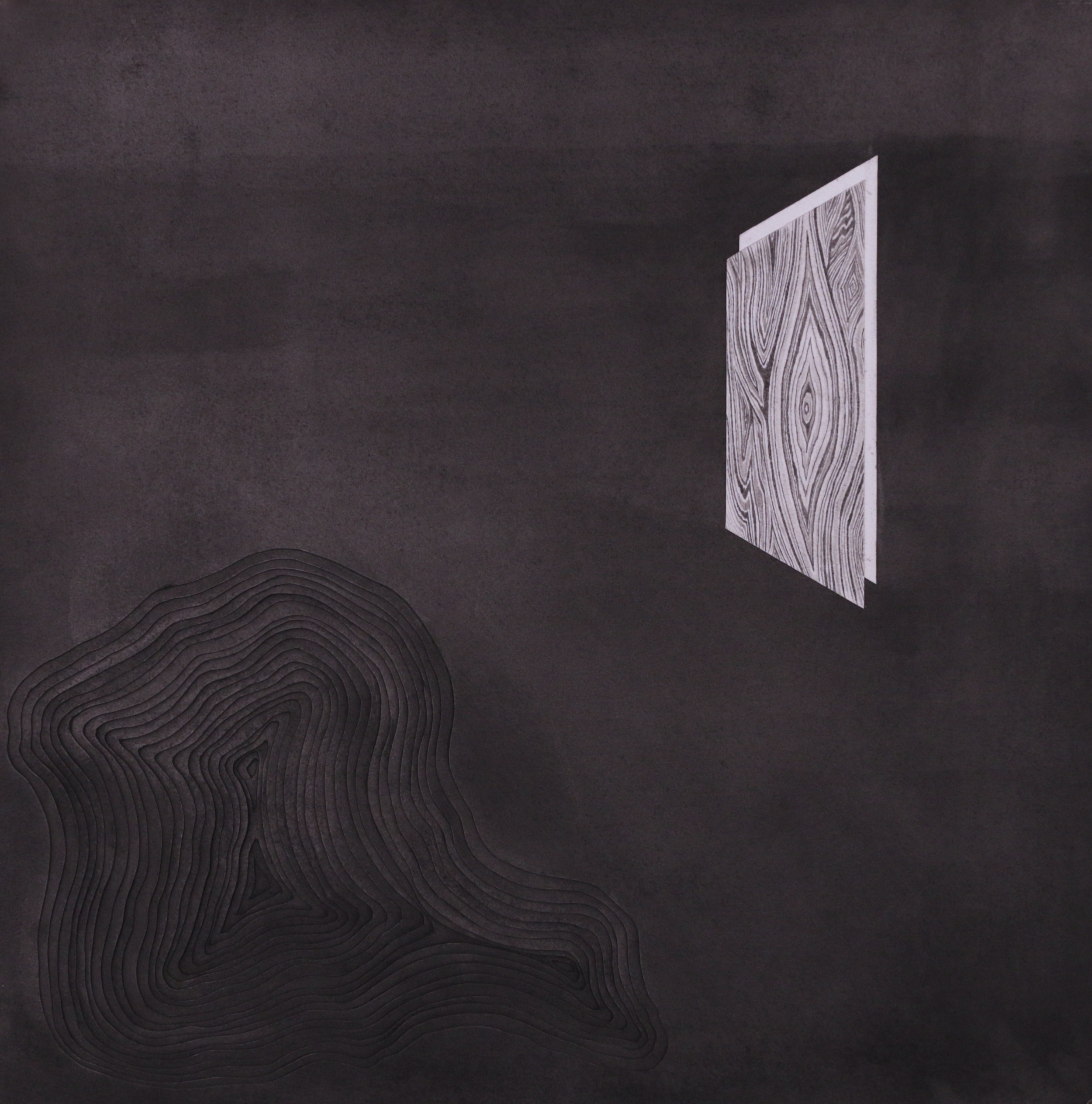 Untitled (Topography with Monolith), 20''x20'', Graphite and Cut Paper Collage, 2014