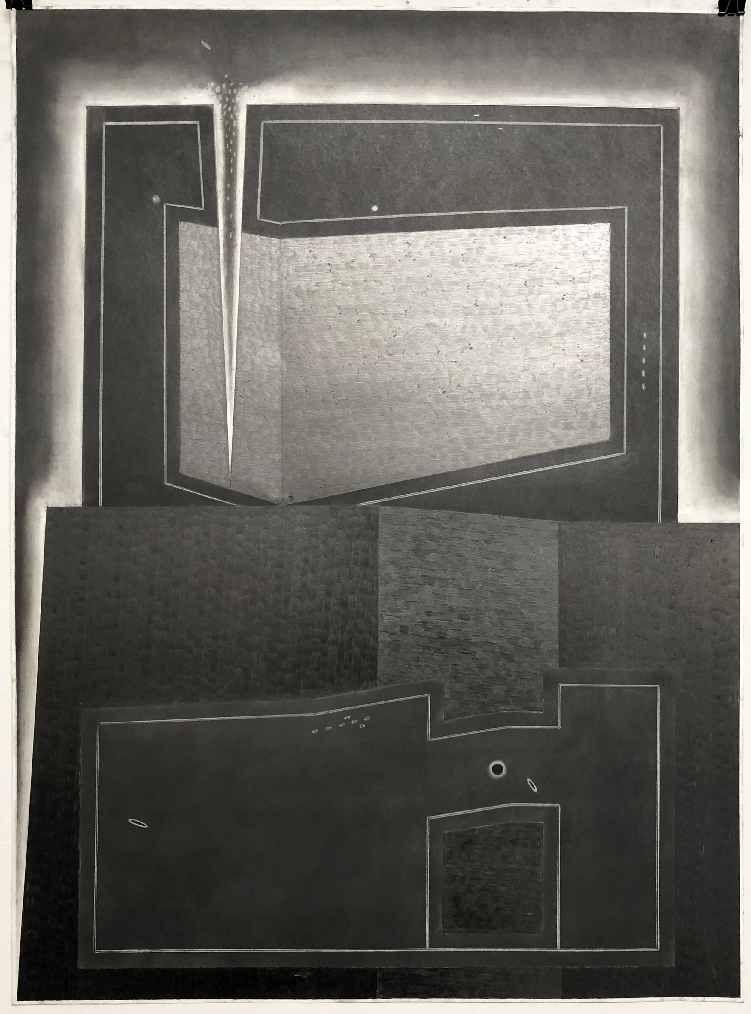 Monolith no.2 (H wall with monolith) 22 x 30 inches graphite on paper 2019