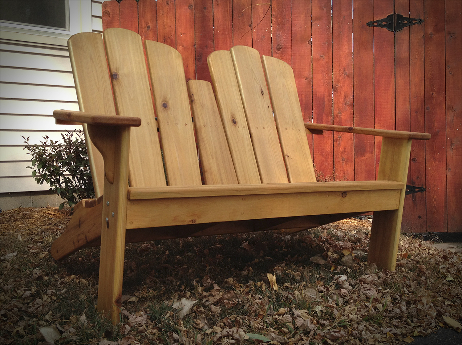3-Slat Love Seat - $485 (as shown - finished with Cabot Honey Teak color ATO)