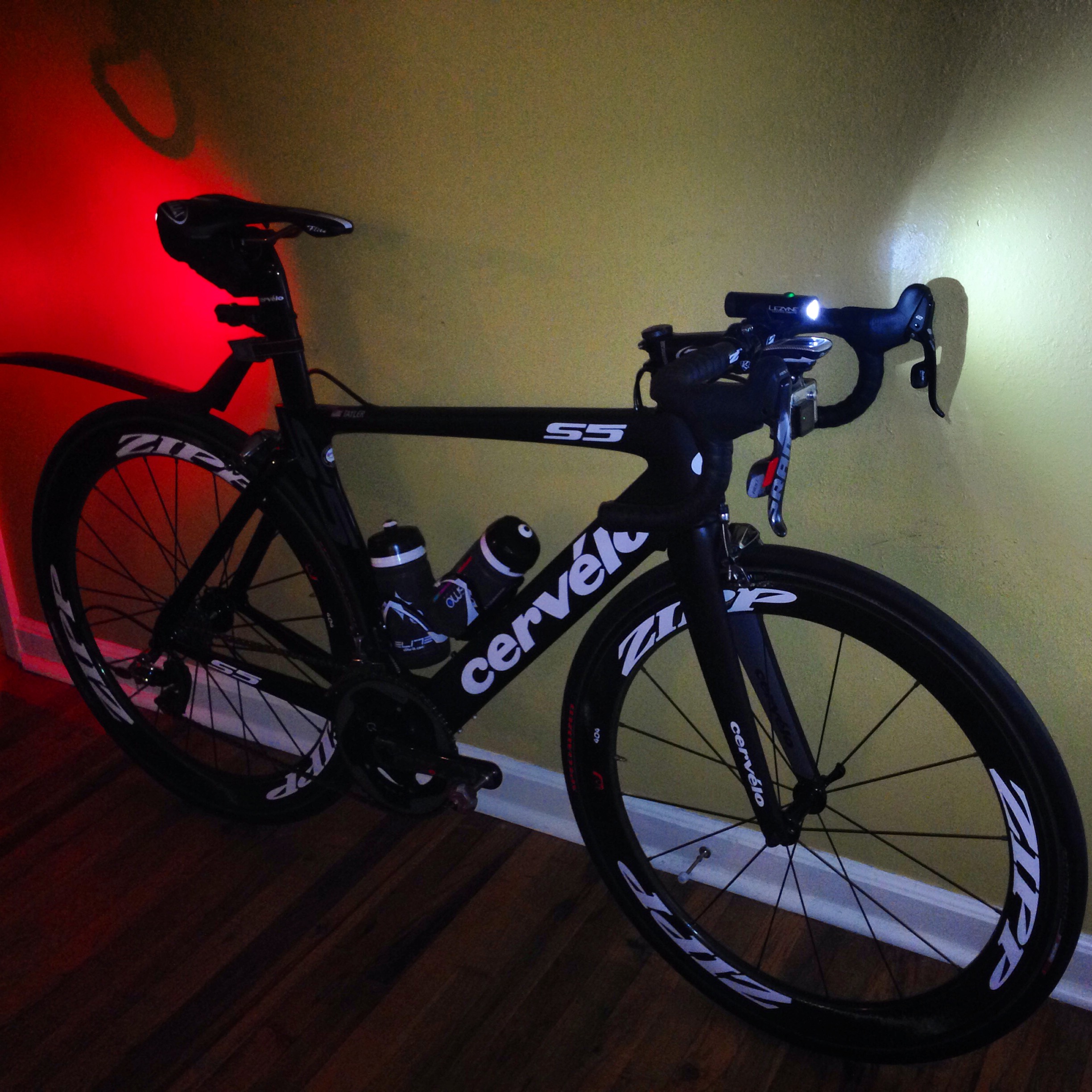 My S5 souped-up and go-go gadgeted! Our Lezyne lights saved us on many occasions and my K-edge combo mount helped me get some pretty sweet GoPRO footage from our adventure!