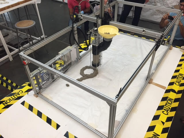 The Serpentine 2.0 3d Printer's first 3d concrete print on 10/9/2015 at CCA San Francisco.